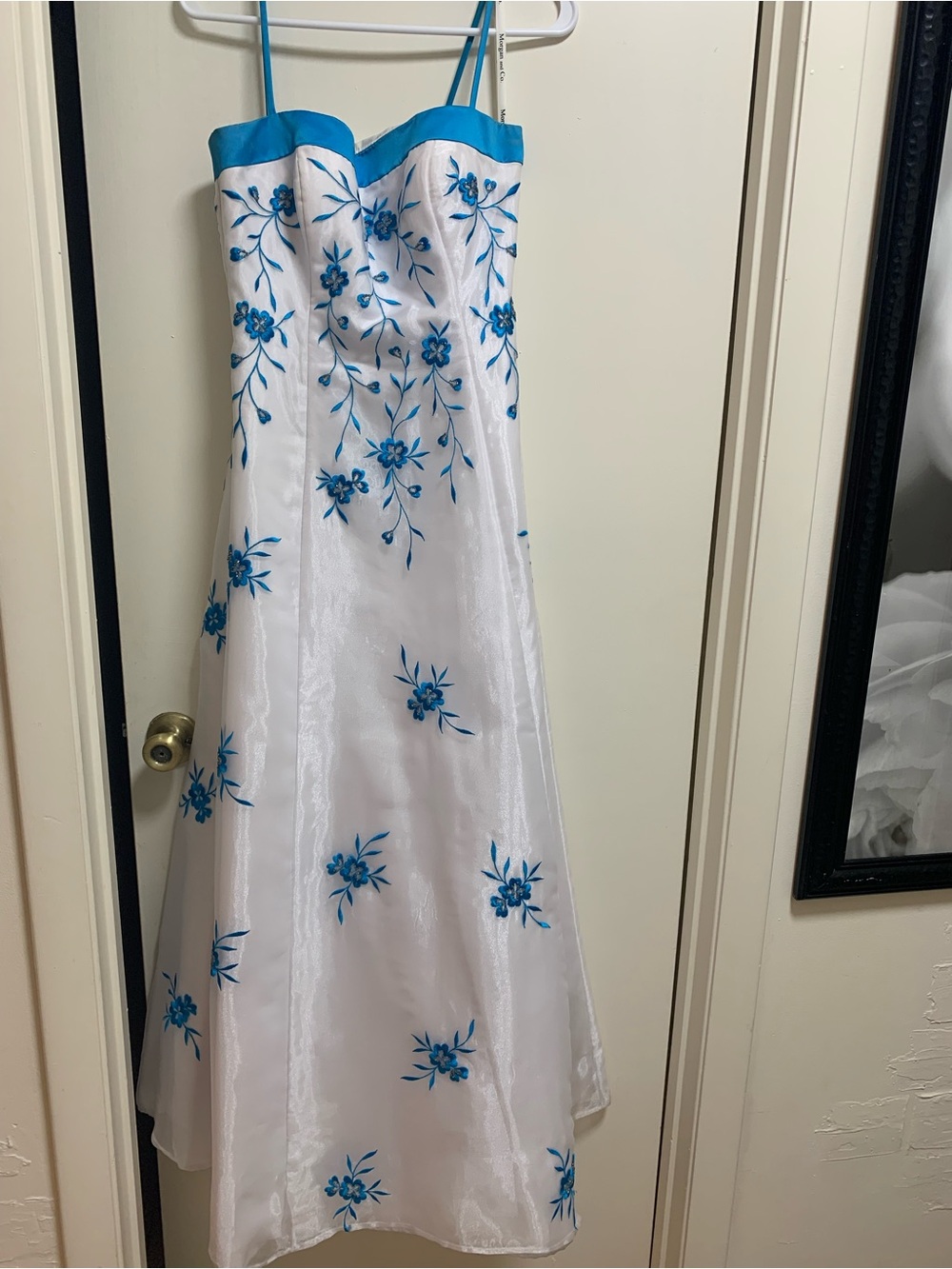 White and Blue Floral Strap Dress for women